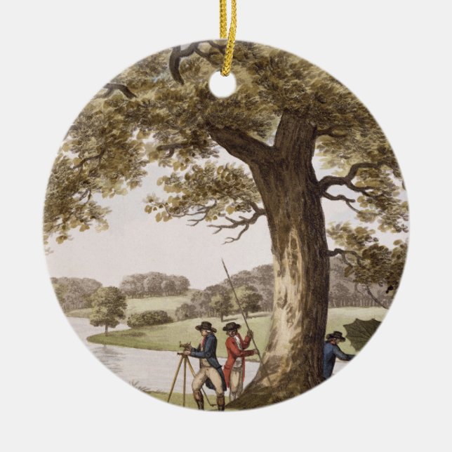 Humphrey Repton surveying with a Theodolite (colou Ceramic Tree Decoration (Front)