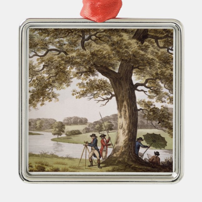 Humphrey Repton surveying with a Theodolite (colou Metal Tree Decoration (Front)