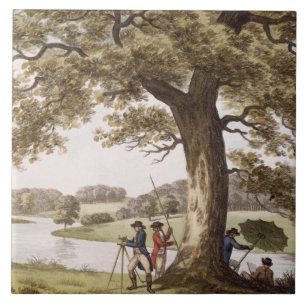Humphrey Repton surveying with a Theodolite (colou Tile