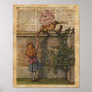 Humpty Dumpty & Alice Vintage Book Illustration Poster