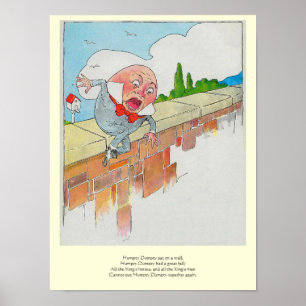 Humpty Dumpty on Wall Mother Goose Nursery Rhyme Poster