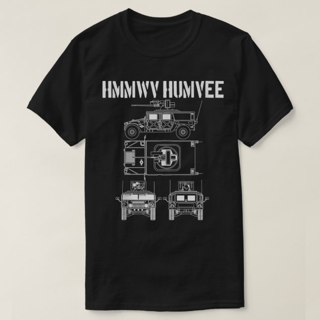 Humvee Military Combat Vehicle Schematic HMMWV Hum T-Shirt (Design Front)