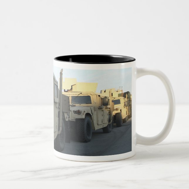 Humvees sit on the pier at Morehead City Two-Tone Coffee Mug (Right)