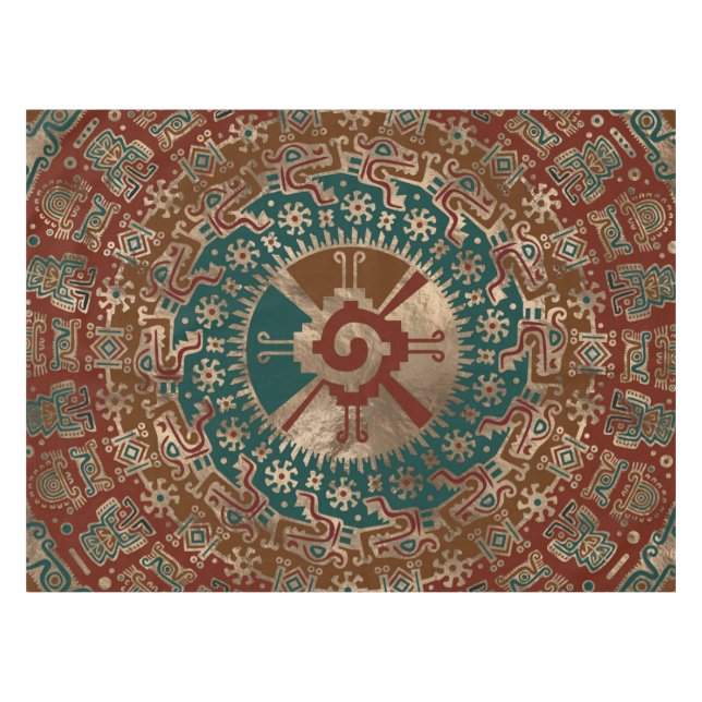Hunab Ku Gold Red and Teal Tablecloth (Front (Horizontal))