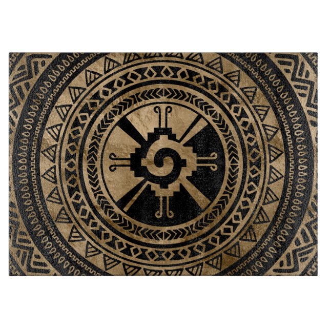 Hunab Ku Mayan symbol black and gold Cutting Board (Front)