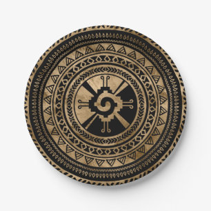 Hunab Ku Mayan symbol black and gold Paper Plate