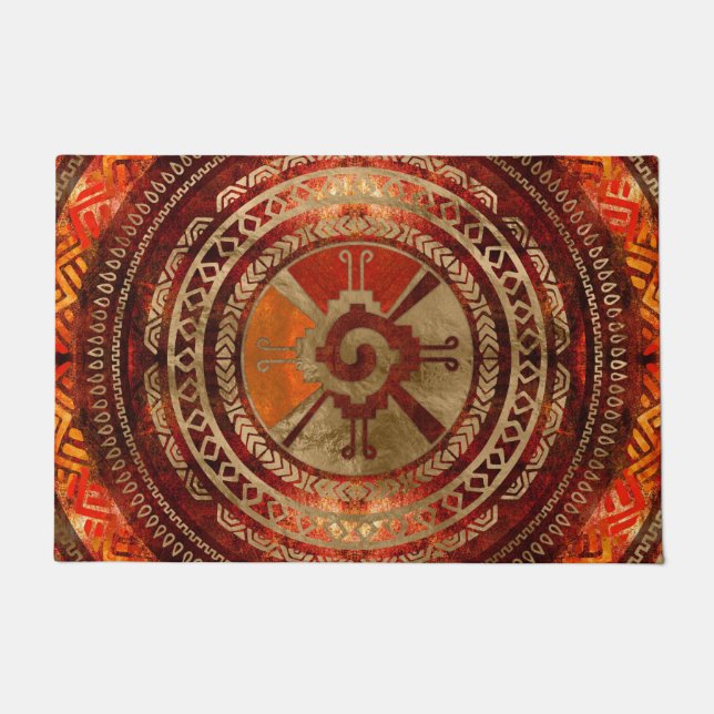 Hunab Ku Mayan symbol Burnt Orange and Gold Doormat (Front)