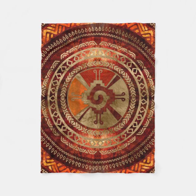 Hunab Ku Mayan symbol Burnt Orange and Gold Fleece Blanket (Front)