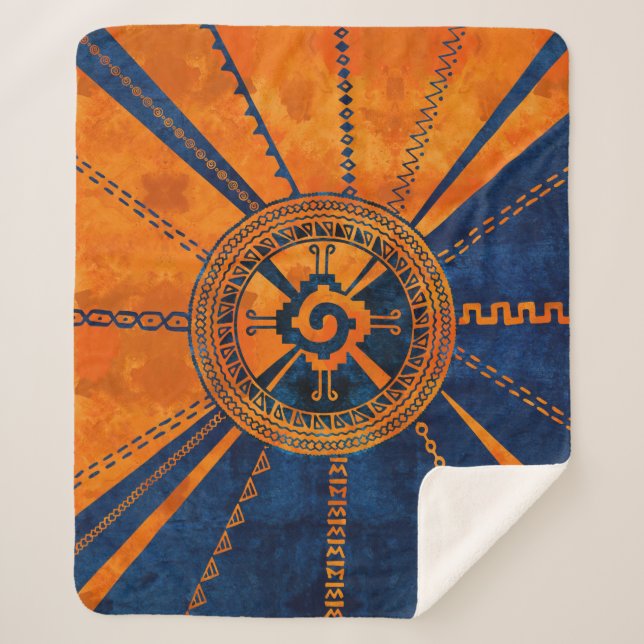 Hunab Ku Mayan symbol Orange and Blue Sherpa Blanket (Front)