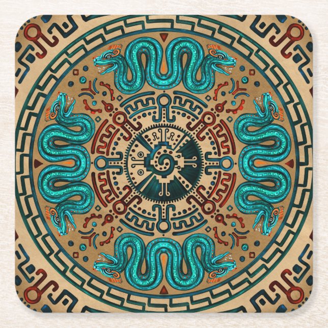 Hunab Ku with double headed serpent -colour Square Paper Coaster (Front)
