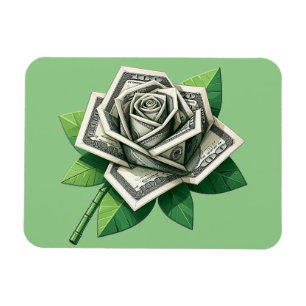 hundred dollar bills origami rose art magnet