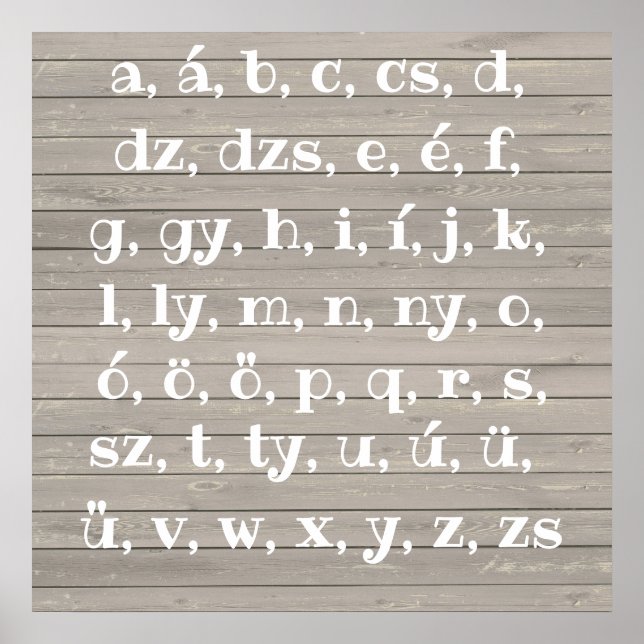 Hungarian alphabet in  wood look poster (Front)
