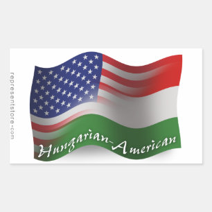 Hungarian-American Waving Flag Rectangular Sticker