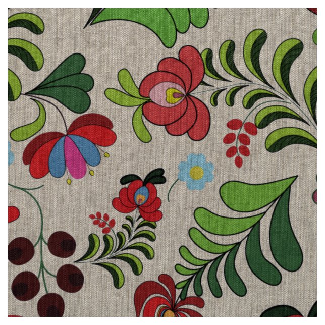 Hungarian Boho Folk Floral – Matyo Tulip Pattern Fabric (Swatch)