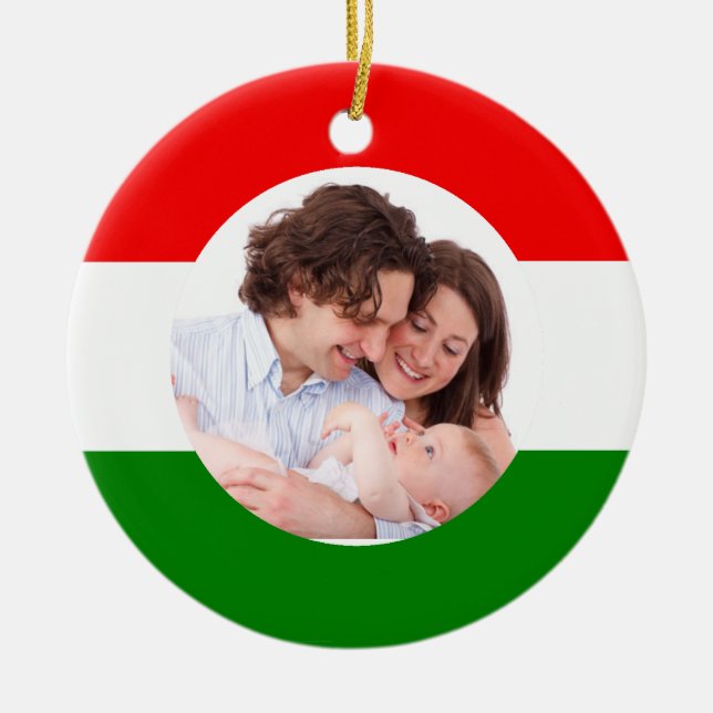 Hungarian Christmas Hungary Flag Family Photo Ceramic Tree Decoration (Front)