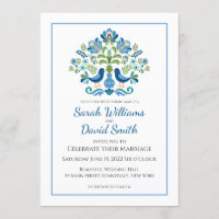 Hungarian Design Blue Birds Wedding Invitation