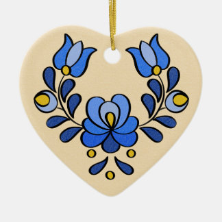 Hungarian Embroidery Pattern, "Matyó" - blue Ceramic Tree Decoration