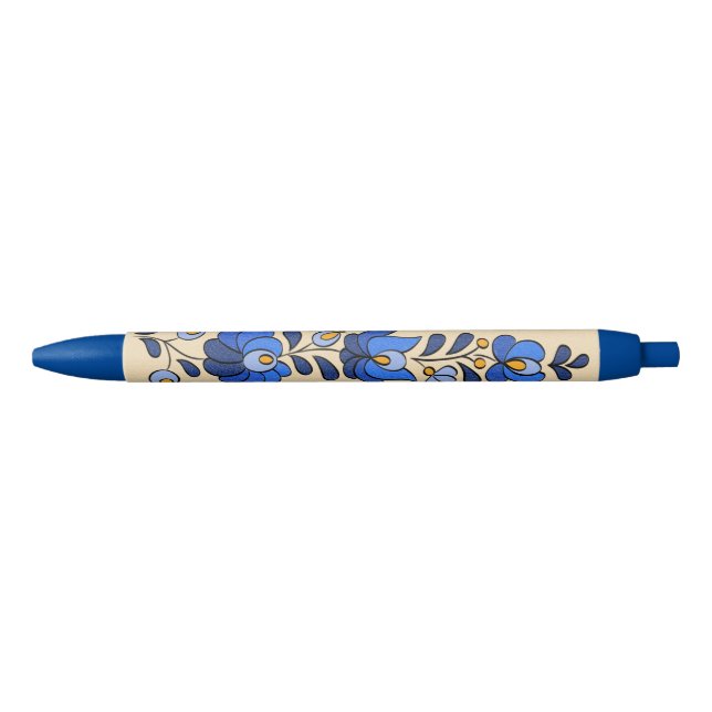 Hungarian Embroidery Pattern, "Matyó" Blue Ink Pen (Front)