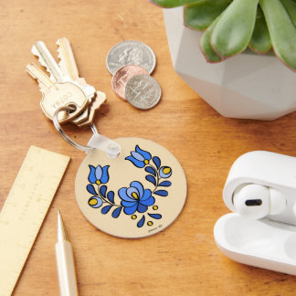 Hungarian Embroidery Pattern, "Matyó" - blue Key Ring