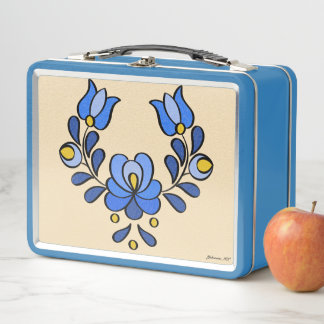 Hungarian Embroidery Pattern, "Matyó" - blue Metal Lunch Box