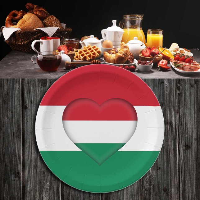 Hungarian Flag & Heart, Hungary - party /sports Paper Plate (Creator Uploaded)