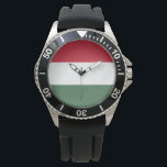 Hungarian Flag Watch<br><div class="desc">This design features the national flag of Hungary (known in Hungarian as Magyarország), which is a country in Central Europe. Hungary borders Slovakia to the north, Ukraine to the northeast, Romania to the east and southeast, Serbia to the south, Croatia and Slovenia to the southwest and Austria to the west....</div>