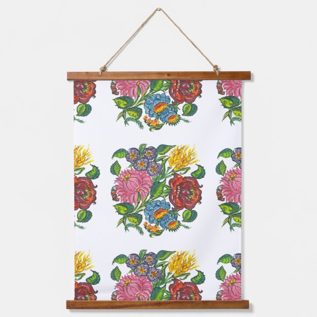 Hungarian Floral - kalocsai motifs  Hanging Tapestry (Front)