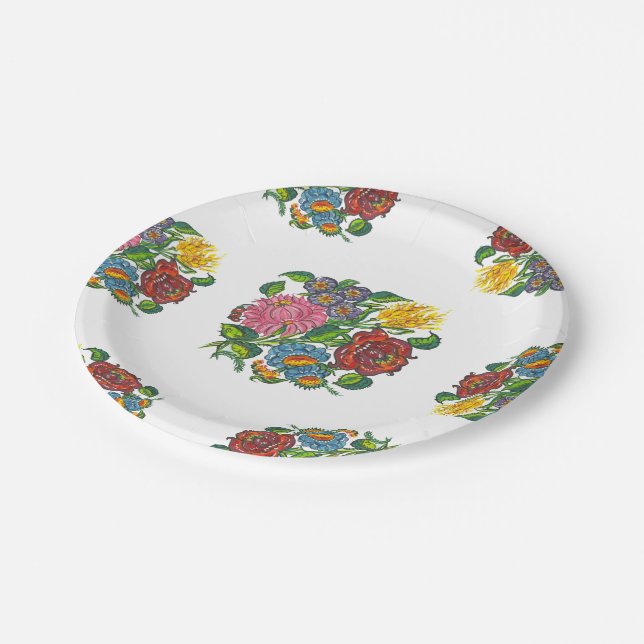Hungarian Floral - kalocsai motifs Paper Plate (Angled)