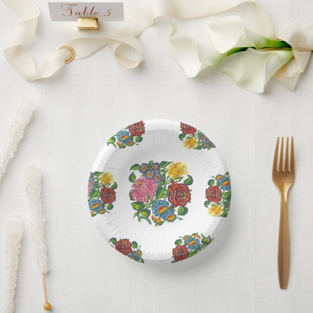Hungarian Floral - kalocsai motifs  Paper Plate (Wedding)