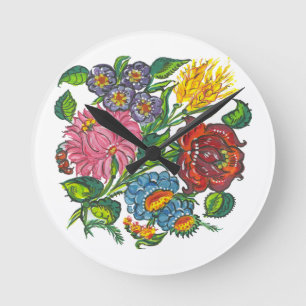 Hungarian Floral - kalocsai motifs Round Clock