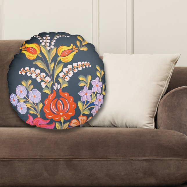 hungarian flowers -vibrant colours round cushion (Creator Uploaded)