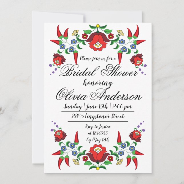 Hungarian folk art floral Bridal  Shower Invitation (Front)