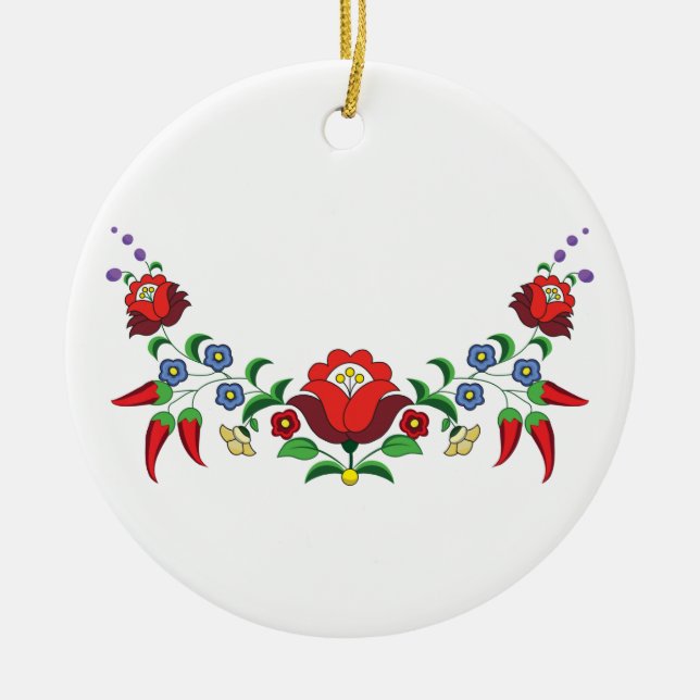 Hungarian folk art floral  ceramic tree decoration (Front)