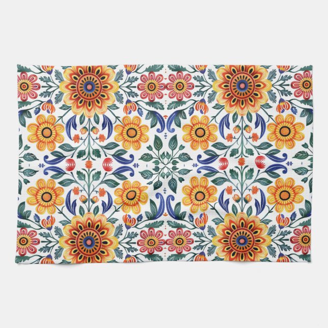 Hungarian Folk Art Tea Towel (Horizontal)