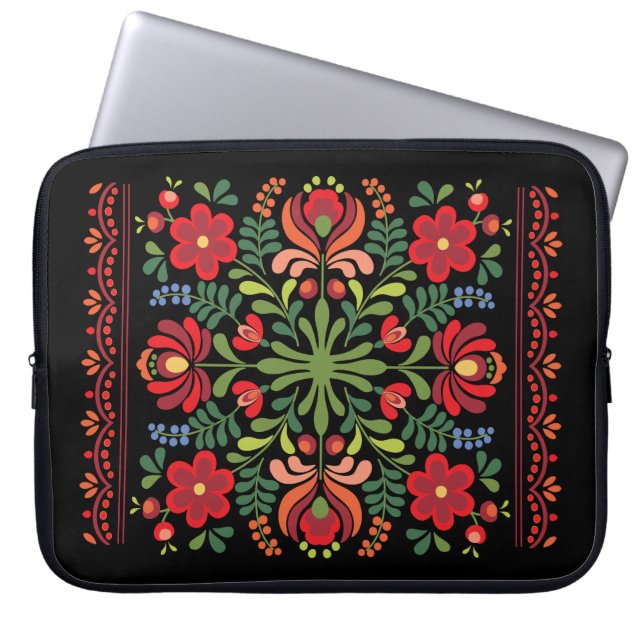 Hungarian Folk Design Red and Pink Laptop Sleeve (Front)