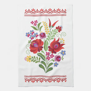 Hungarian Folk Design Red Peppers Tea Towel