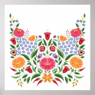 Hungarian folk pattern – Kalocsa embroidery flower Poster