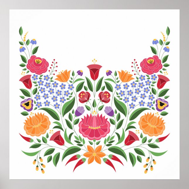 Hungarian folk pattern – Kalocsa embroidery flower Poster (Front)