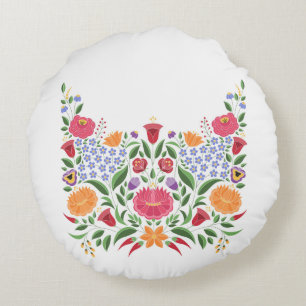Hungarian folk pattern – Kalocsa embroidery flower Round Cushion