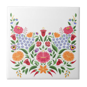 Hungarian folk pattern – Kalocsa embroidery flower Tile