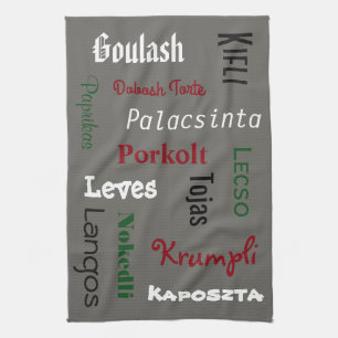 Hungarian Foods Grey Tea Towel