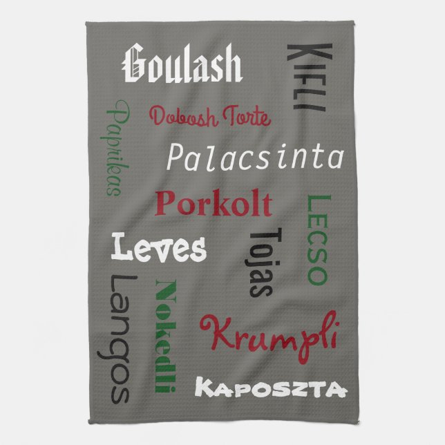 Hungarian Foods Grey Tea Towel (Vertical)