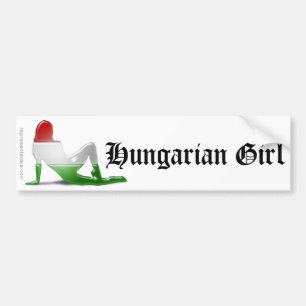 Hungarian Girl Silhouette Flag Bumper Sticker