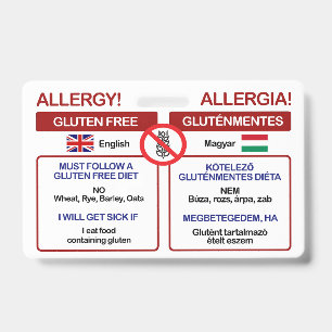 HUNGARIAN Gluten Free Travel Card   Allergy Badge ID Badge