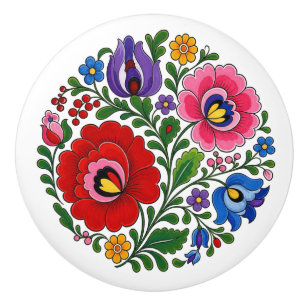 Hungarian Kalocsa Bright Florals Folk Ceramic Knob