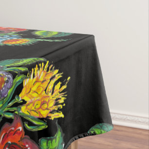 Hungarian - kalocsai floral pattern in black tablecloth