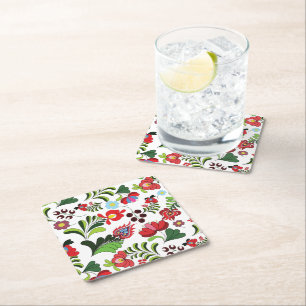 Hungarian Matyo Embroidery Pattern Square Paper Coaster