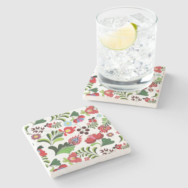 Hungarian Matyo Embroidery Pattern Stone Coaster (Side)