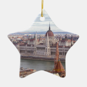 Hungarian Parliament Budapest by day Ceramic Tree Decoration