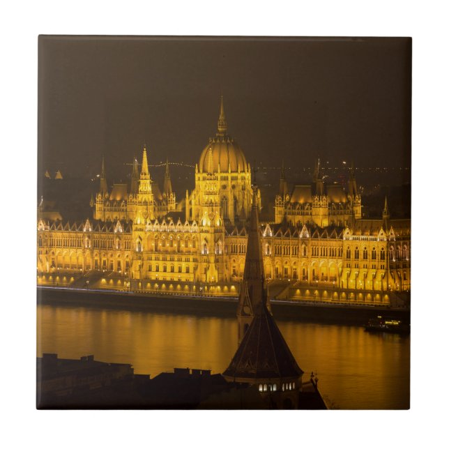 Hungarian Parliament Budapest by night Tile (Front)